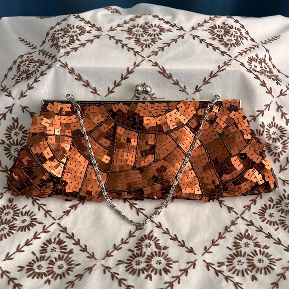 Vtg 90’s Apt 9 Women’s Copper Sequin Fashion Clutch w/ Removable Chain Strap - Picture 1 of 11